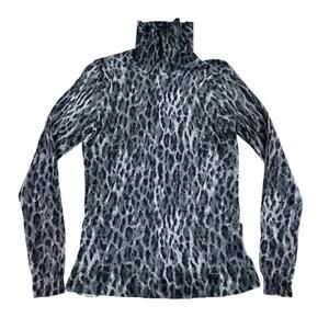 Saks Fifth Avenue Cashmere Snow Leopard Print Turtle Neck Sweater Women's XL